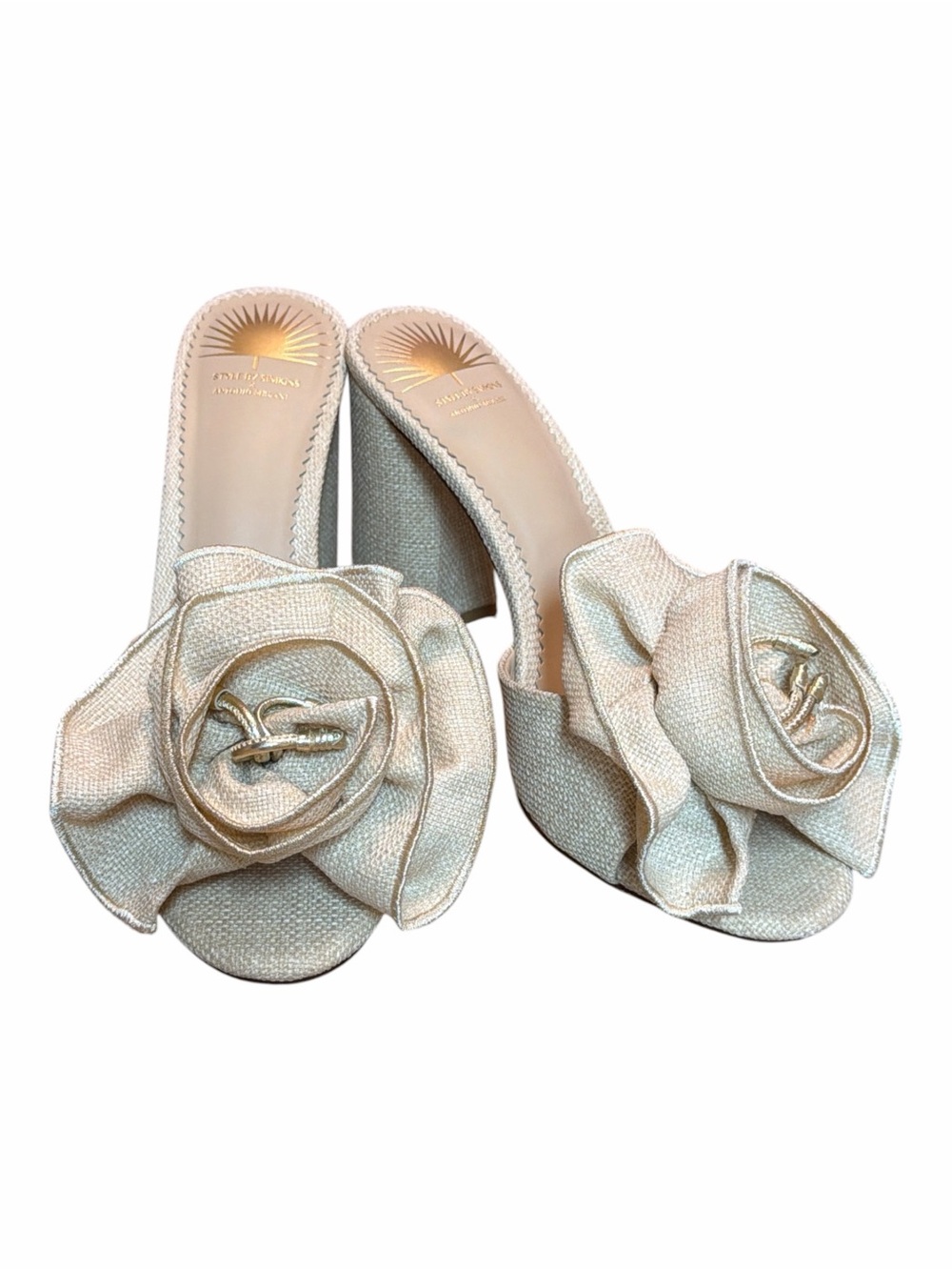 Antonio Melani Style By Simkins Floral Mule Heels Ivory Raffia 7M NWOB